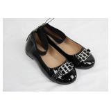 Bebe Girls Black Patent Leather Ballet Flats with Rhinestone Buckles - Kids Size 9