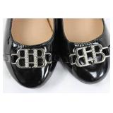 Bebe Girls Black Patent Leather Ballet Flats with Rhinestone Buckles - Kids Size 9