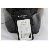 Bebe Girls Black Patent Leather Ballet Flats with Rhinestone Buckles - Kids Size 9