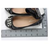Bebe Girls Black Patent Leather Ballet Flats with Rhinestone Buckles - Kids Size 9
