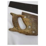 Two Antique Handsaws with Carved Wooden Handles - Rusted Blades