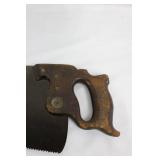 Two Antique Handsaws with Carved Wooden Handles - Rusted Blades