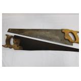 Vintage Wood-Handled Handsaws with Rusted Blades
