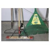 Garden Tools Lot - Leaf Rake, Rakes, Broom