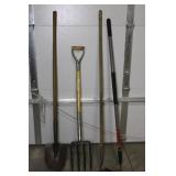 Bronco Brand Garden Tools Lot - Shovel, Spade, Forks & Long-Handled Tools