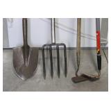 Bronco Brand Garden Tools Lot - Shovel, Spade, Forks & Long-Handled Tools