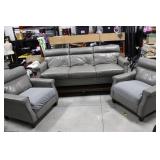 Leather Sofa Set With 2 Matching Armchairs - 3 Seat Sofa