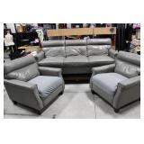 Leather Sofa Set With 2 Matching Armchairs - 3 Seat Sofa