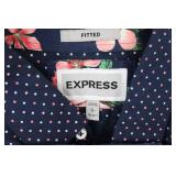 Express Dress Shirt - Navy with Pink Polka Dots, Fitted, Size Large