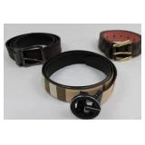 Assorted Leather Belts (3) - Plaid Pattern Belt, Plain Leather Belt with Gunmetal Buckle