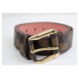 Assorted Leather Belts (3) - Plaid Pattern Belt, Plain Leather Belt with Gunmetal Buckle