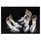 Silver Glitter Strappy High Heel Sandals (Lot of 3) Size 35