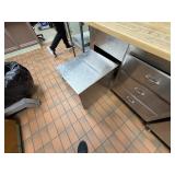 STAINLESS STEEL CUTTING BOARD STATION WITH STORAGE AND ROLLER CABINETS