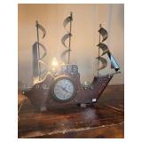 Vintage United Clock Corp Ship Clock & Lamp featuring a wooden body and metal sails.