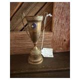 vintage 1960 Farmers Union brass trophy cup manufactured by Dodge Inc