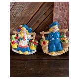 Dutch Boy & Girl Chalkware Wall Plaques / Kitchen Decor Figures.