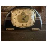 Vintage Fleetwood Art Deco Wind-Up Mantel Alarm Clock – Black Bakelite Style