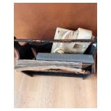 Primitive Distressed Black Wooden Magazine Rack / Farmhouse Organizer W various contents books & more