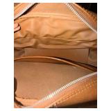 Vintage Prima Brown Faux Leather Travel Carry-On Shoulder Bag Retro Stripe Accent