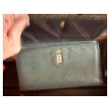 1970s tooled leather wallet & green leather Rolfs Cowhide wallet