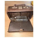 Vintage Brown Faux Leather Storage Case / Craft & Tool Organizer W/ Bottle