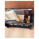 Primitive Distressed Black Wooden Magazine Rack / Farmhouse Organizer W various contents books & more