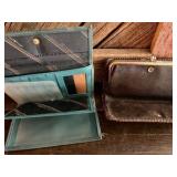 1970s tooled leather wallet & green leather Rolfs Cowhide wallet