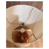 Amber Glass Table Lamp w/ Ornate Gold-Tone Footed Base & Drum Shade – Approx. 33” Tall