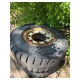 Set of Solid Pneumatic Forklift Tires on Rims