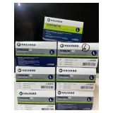 MSRP $200 Lot of 7 boxes (1,600 gloves!) by Halyard. 5 boxes of Premium Sterling SG Nitrile and 1 Synthetic Vinyl. Size L- Upgrade to professional-grade protection with high tactile sensitivity. Powde