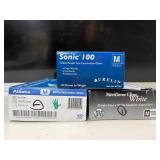 Lot of 3 boxes of professional gloves | Aurelia, Alasta, & Nitriderm | 300 gloves total | Size Medium. Latex-free, powder-free medical-grade nitrile. Features textured fingertips for superior grip and