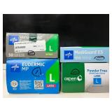 Lot of 4 boxes, Medline & Aspen. 300 total gloves, Size Large. Premium powder-free nitrile & latex. Medical-grade protection with textured grip & extended cuffs for safety. Versatile, durable, and pun