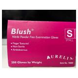 Lot of 4 Boxes of Gloves- Curad, Aurelia Blush, HandPRO RoyalTouch, & Medline FitGuard. 900 gloves total, Size Small. Premium powder-free nitrile offers superior tactile sensitivity and textured g