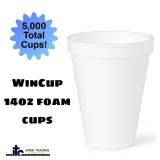 MSRP $500 Lot Of 5 Cases NEW WinCup 14oz Foam Cups White 1,000 Cups Per Case Commercial Food Service Hot/Cold Beverage Cups Total 5,000 Cups Great For Coffee Shops, Churches, Offices, Break Rooms, Con
