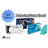 Lot of 3 boxes of professional gloves | Aurelia, Alasta, & Nitriderm | 300 gloves total | Size Medium. Latex-free, powder-free medical-grade nitrile. Features textured fingertips for superior grip and