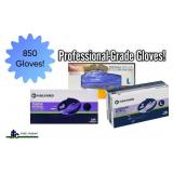 Lot of 4 boxes of gloves: Halyard, Tronex, & Medline. Total of 850 gloves. Size: Large. These powder-free nitrile gloves offer medical-grade protection, superior dexterity, and are chemo-tested for sa