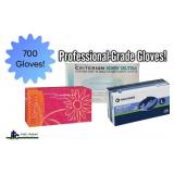 Lot of 3 Boxes of Gloves- Blossom, Criterion N300 Ultra, Halyard Aquasoft. Total 700 Large gloves. Includes latex & nitrile options. Features powder-free, textured grip, and ambidextrous designs f