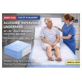 MSRP $180 1 Case of 30 Allevet Allesorb Impervious Underpads 40” x 60” – Heavy Absorbency Disposable Bed Pads, Leak-Resistant Backing, Single-Use, Latex-Free, Medical / Long-Term Care Use