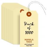MSRP $150 - 1 Case (1000 Tags/Case) Staples Pre-Wired Heavy-Duty Blank Manila Shipping Tags 6.25" x 3.13" *double-wired tags feature 12-inches of 26-gauge wire - 3/16in. reinforced, tear resistant eye