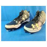 Brand New Under Armour Spine Heater Mid metal baseball cleats in black and white. Size 13