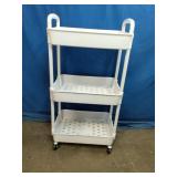 White 3-tier rolling utility cart with a perforated tray design
