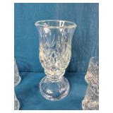 This set resembles Waterford Lismore crystal Irish coffee mugs and a matching hurricane candle holder
