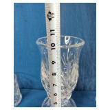 This set resembles Waterford Lismore crystal Irish coffee mugs and a matching hurricane candle holder