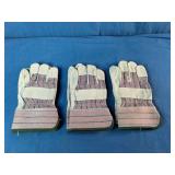 Brand New 3 Pairs of Chore MCR Safety Economy Grade split leather palm work gloves.