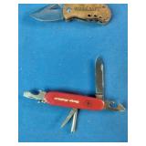 Woodcraft folding pocket knife featuring a wooden handle with the brand logo.