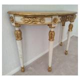 French Louis XVI Style Console Table w/ Gilded Carved Details