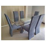 Beveled Glass Top Table and Six Paintable Fabric Chairs