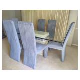 Beveled Glass Top Table and Six Paintable Fabric Chairs