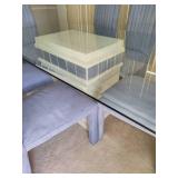 Beveled Glass Top Table and Six Paintable Fabric Chairs