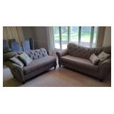 Hughes Furniture Abington Safari Grey Button Tufted Matching Sofa and Settee